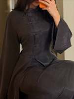 Setelan Abaya Dua Potong Model Kerah Mandarin Kustom Mexizo dengan Detail Ikat Pinggang dan Bukaan Samping, Gaya Islami Sederhana Dubai
