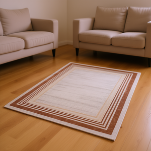 Tappeto D0100H5GY3J 8X10 Rettangolare con Bordo, Resistente alle Macchie, Marrone Avorio per Soggiorno, Camera da Letto, Ufficio - Product Image 2