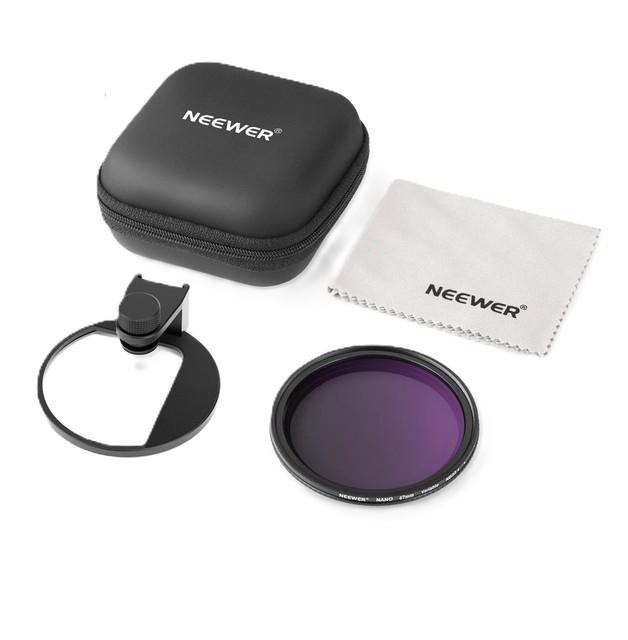 NEEWER 67mm Clip-On Glass Phone Lens Filter Kit Variable ND2-ND32 Threaded Adapter Ring/Cold Shoe/Locking Knob for Camera