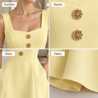 Mini-robe personnalisée pour femme en crêpe, coupe ajustée, col carré, boutons décoratifs, sans manches, coupe trapèze, décontractée