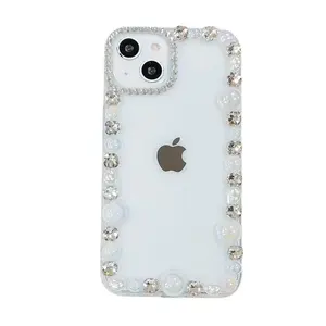 Luxury New Girls Pearl Rhinestone love phone case For iPhone15pro 14Promax transparent 13 case 12 15 ins