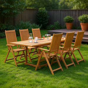 Set da Pranzo da Giardino Allungabile in Legno di Acacia Massiccio per 6 Persone, Arredamento da Esterno in Stile Rustico - Product Image 2