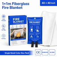 Couverture anti-feu en fibre de verre 1x1m pour la maison, la cuisine, le barbecue et les camping-cars, emballée en boîte colorée pour la vente au détail