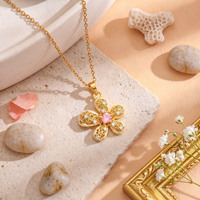 Kalung Liontin Buah Ceri Baja Anti Karat Lapis Emas 18K, Rantai Klavikula Bunga Temperamen Trendi, Perhiasan Zirkon Tahan Air