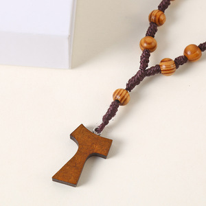 Cadena de Rosario de Moda con Nudos de Madera de Curry, 8mm, para Oración, Bautismo, Regalo Unisex, Joyería - Product Image 3