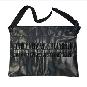 Portable <b>Makeup</b> <b>Brush</b> Fanny Pack Storage <b>Bag</b> Black PU Leather Zipper Closure Waterproof Outdoor Beauty Artist Tool <b>Bag</b> - Product Image 1