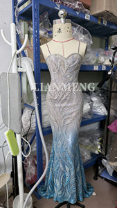Vestido de Noche Personalizado <span class=keywords><strong>LIAN</strong></span> D10, Vestido de Gala con Capa Azul Pluma, Estilo Árabe Dubai, Cristal, Manga Larga, Vestido de Fiesta para Alfombra Roja, Encaje Natural - Product Image 2