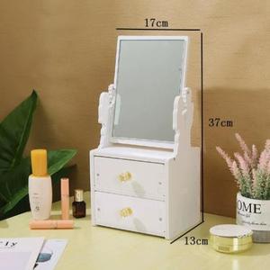 Multifunctional Wood Luxury White Round <b>Mirror</b> Nordic Cosmetic Storage Box Makeup Organizer with Cat Ears with <b>Mirror</b> - Product Image 5