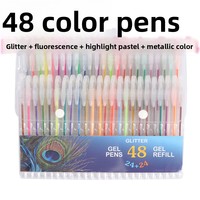 Stylo Gel Transfrontalier 48 Couleurs Fluorescentes Permanentes Pastel à l'Eau, Ensemble en Plastique, Pointe Balle 0.8mm, Blanc Brume, Stylo Marqueur Graffiti