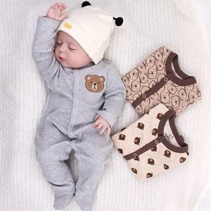 Mameluco de Algodón Puro para Recién <span class=keywords><strong>Nacido</strong></span>, Manga Larga, Tres Estaciones, Ropa de Dormir para Bebé, Transpirable, con Estampados de Osos/Florales - Product Image 2