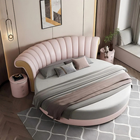 Lit rond double de luxe, de haute qualité, taille Queen, nouveau design, ensemble de lit pour chambre d'hôtel, meubles de chambre à coucher, lit rond en cuir souple
