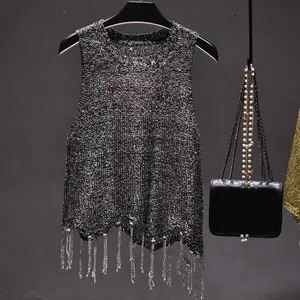 Sexys glänzende gold silber gestrickte Tank-Oberteile Damen Bling Bling Pailletten-Schweller gestrickte Weste ganze Neon-Ladenkleidung