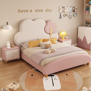 Giường công chúa hiện đại 1.5m cho bé gái căn hộ nhỏ 1.2m trẻ em giường gỗ mềm mại với internet lá đỏ phong cách đơn giản - Product Image 3