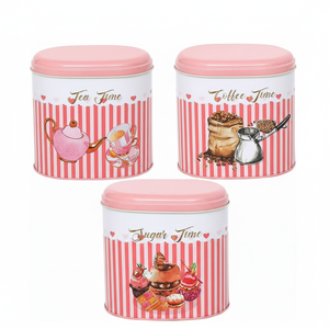 ชุดกล่องดีบุกทรงกลม3ชิ้นฝาปิดสีชมพูพื้นหลังโรยดีไซน์ - Product Image 2