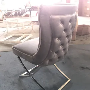 2020 New Luxury Liftstyle Dining Room Furniture Inerior Design Brushed Stainless Steel Button Tufted Dining Chair