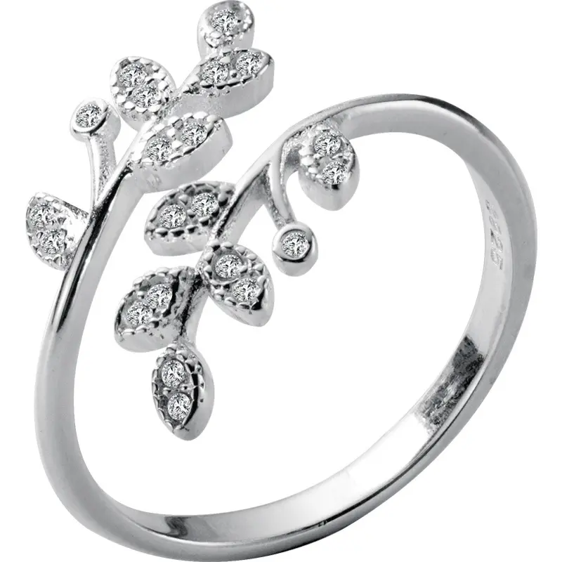 Модные свадебные украшения, посеребренные кольца с листьями оливковой ветки, регулируемое Открытое кольцо для женщин