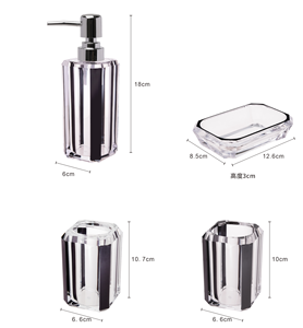 Juego de Accesorios de Baño Modernos de PMMA con Acabado Cristalino, Dispensador de Jabón y Loción, Vaso <span class=keywords><strong>para</strong></span> Gárgaras, Jabonera, 4 Piezas, Metal Cepillado - Product Image 1