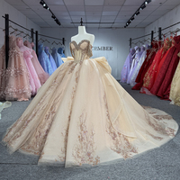Robes de Quinceañera Jancember 1555 Exclusives avec nœud en pierres de cristal champagne et longue traîne