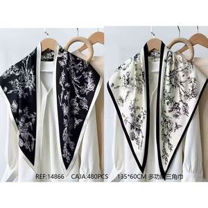 Fulare Triangular <b>Scarf</b> 135x60cm Floral Print <b>Chiffon</b> Shawl For Women Daily Wear Breathable Polyester - Product Image 3