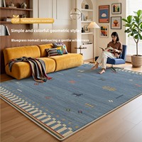 Tapis moderne à rayures bleues, en polyester doux, antidérapant et résistant aux taches, pour salon, chambre, canapé, table basse, décoration