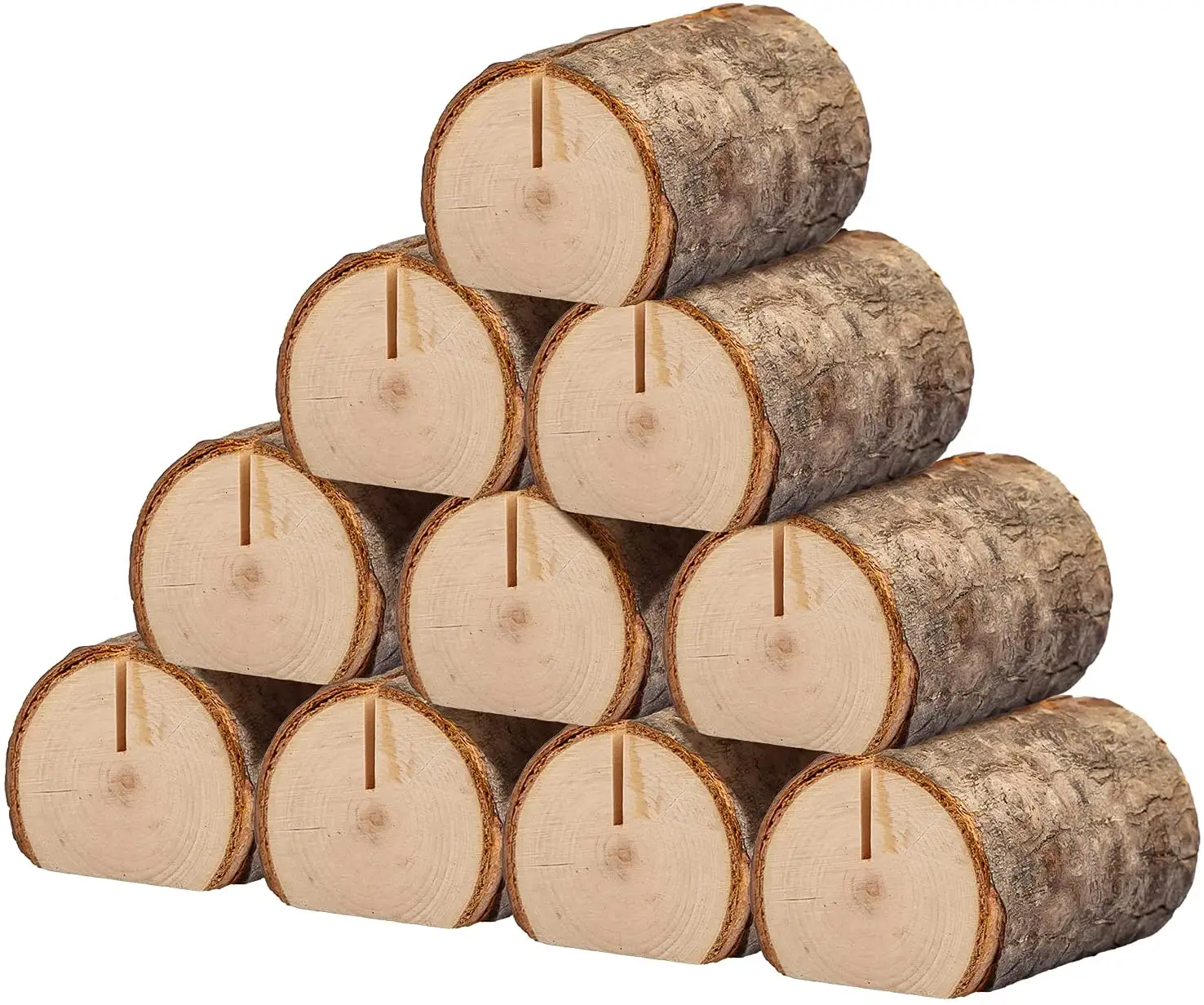 Rustikales Holz Tisch nummern halter Halbrunde Log Tisch karte Fotoclip Holz basis Memo Ständer für Hochzeit, Büro, Party Dekor