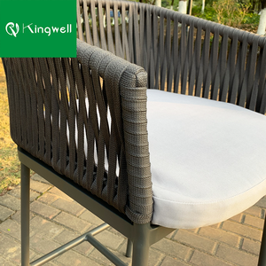 Grand tabouret <span class=keywords><strong>de</strong></span> <span class=keywords><strong>bar</strong></span> moderne en aluminium pour meubles <span class=keywords><strong>de</strong></span> patio <span class=keywords><strong>chaise</strong></span> <span class=keywords><strong>de</strong></span> <span class=keywords><strong>bar</strong></span> d'extérieur tissée en corde au design géométrique avec <span class=keywords><strong>coussin</strong></span> - Product Image 6