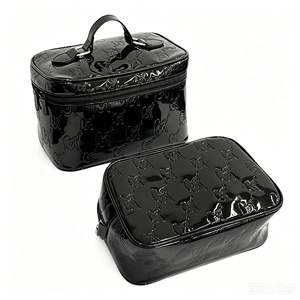 Pochette cosmétique en cuir PU brillant, trousse de maquillage imperméable, pochette à cosmétiques, sac de lavage, logo en relief - Product Image 5