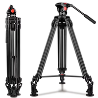 Tripod Aluminium 3-Seksi dengan Kaki Lipat, Pengunci, Peredam Hidrolik, dan Video Head