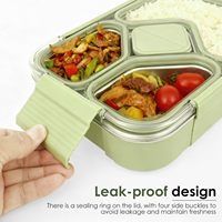 Boîte à repas en acier inoxydable avec compartiments et couvercle, 4 compartiments, avec pot à sauce, nettoyage facile, fermeture hermétique, récipient alimentaire compartimenté