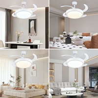 Ventilateur de plafond LED en acrylique blanc simple et de qualité, 3 couleurs, intensité réglable, avec lumières et télécommande, idéal pour chambre d'hôtel