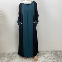 Abaya cardigan pour femmes musulmanes traditionnelles vintage, robe 2 pièces en polyester à la mode avec motif patchwork