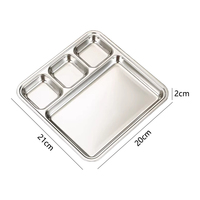 Assiette à 4 compartiments en acier inoxydable 304 coréen, plateau à collation, vaisselle, assiettes en acier inoxydable pour enfant