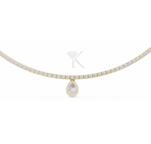 Collier tennis en diamant naturel taille poire, pendentif halo plaqué argent, élégant collier ras du cou de mariée, bijoux raffinés - Product Image 1