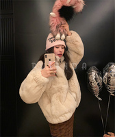 Petit manteau chaud en fourrure de lapin Rex importé des Pays-Bas, couleur Maillard, court, pour femmes, vestes en fourrure de lapin en vente, manteau en vison
