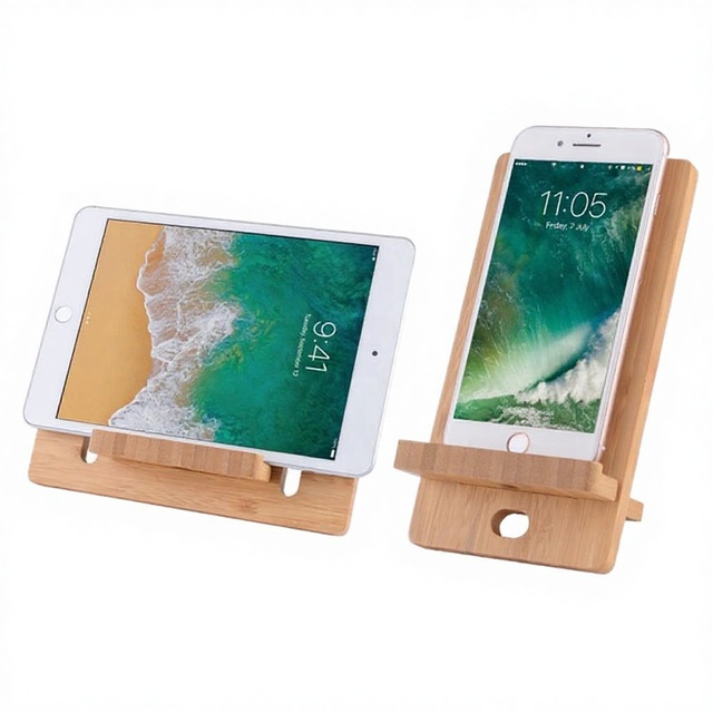 Wholesale Premium Polished Bamboo Wood Corporate Gift Set Christmas Engraving Customizable Phone Stand Music Amplifier