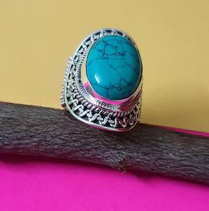 Anillo Ajustable de Plata de Ley 925 con Piedra Preciosa Turquesa, Regalo para Mujeres y Hombres, Joyería para Compromiso, Boda, Aniversario, Novia - Product Image 1