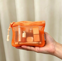 Dompet Koin Mini Polyester Pendek Anti Maling Tahan Air dengan Ritsleting Jaring Sarang Lebah Lapis Ganda Logo Kustom Promosi