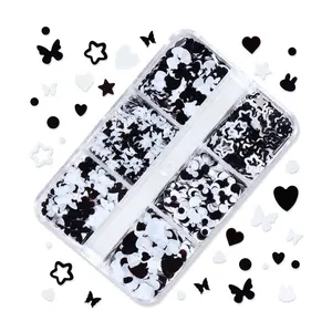 Hot sale black white rabbit butterfly sequins decals for nail art decoration star heart eyelash decals charms