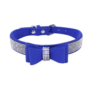 Rhinestone Pet Dog collars tiệc cưới sang trọng Bling kim cương đôi BOW TIE Dog Cat Collar