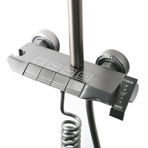 Juego de ducha de botón de Piano gris de fábrica Cascada Piano Duchwersystems Grifo Plataforma grande Termostato Juego de ducha de Piano - Product Image 3