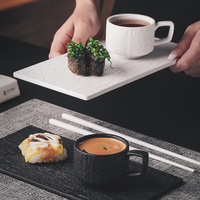 Services de table en céramique, assiettes japonaises rétro haut de gamme, motif rocheux exquis noir et blanc, assiette plate, tasse à café motif rocheux