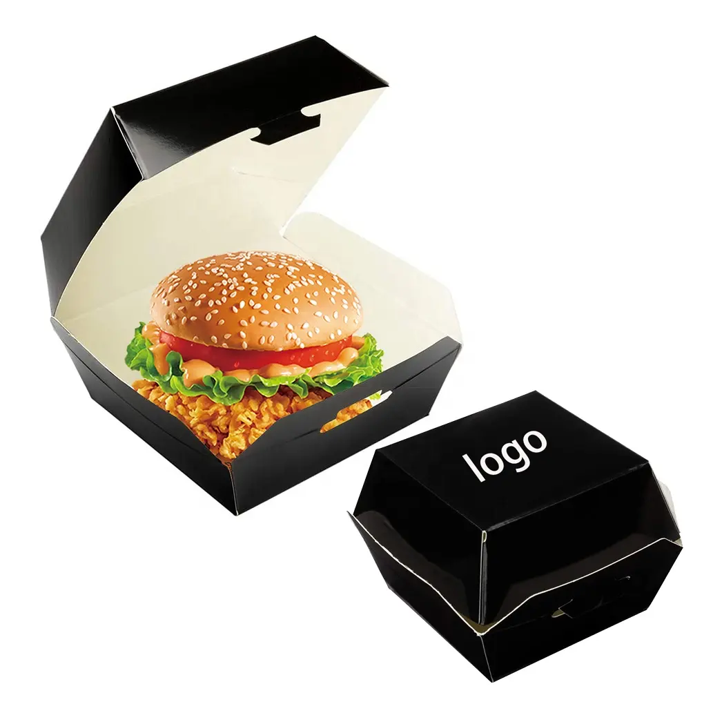 Personnalisé brun noir blanc Carton Papier ondulé Papier Clamshell Hamburger Frites livraison de qualité alimentaire boîte de papier emballage