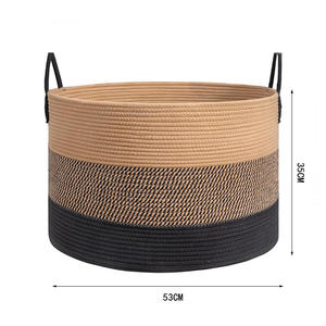 Panier de rangement en tissu de corde de coton naturel pliable multicolore, tissé à la main, pour panier à linge - Product Image 4