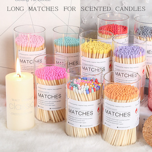 Fósforos largos de madera para velas aromáticas, palitos de fósforos coloridos en frascos de vidrio con etiquetas para decoración del hogar y regalos. - Product Image 1