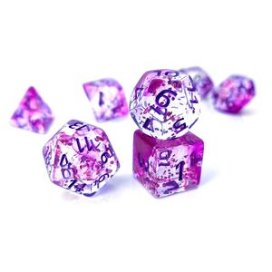Juego de Dados Transparentes de Alta Calidad con Purpurina Morada para Juegos de Mesa DND RPG - Product Image 1