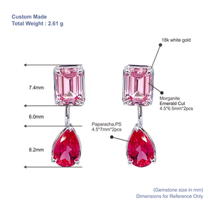 Tianyu Gems Custom 18K gold <b>Emerald</b> cut Morganite and Pear Red Paparacha Women 's <b>Stud</b> <b>Earrings</b>. - Product Image 2
