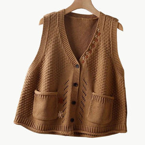 Chaleco bordado de estilo coreano personalizado para mujer, Chaleco de punto, chalecos sin mangas, Jersey, abrigo, suéter, cárdigan, chaleco con botones - Product Image 2