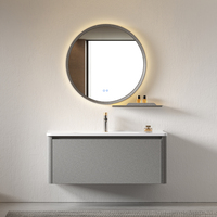 Meuble-lavabo de salle de bain de luxe italien, sans poignée, à porte unique, étanche, avec vasque flottante, armoire de rangement minimaliste pour hôtels et maisons.