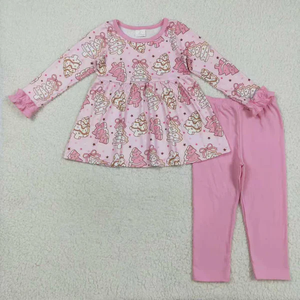 Conjunto de Pantalones y Vestido Romper de Manga Larga con Estampado de Árbol de Navidad Rosa para Bebés y Niñas Pequeñas, Trajes a Juego para Hermanas - Product Image 2