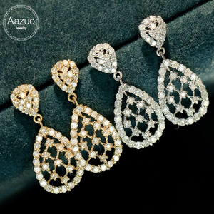 Aazuo – bijoux fins en or blanc massif 18 carats, or jaune, diamants véritables, boucles d'oreilles en forme de goutte d'eau, cadeau pour femmes, pour banquets élégants - Product Image 1